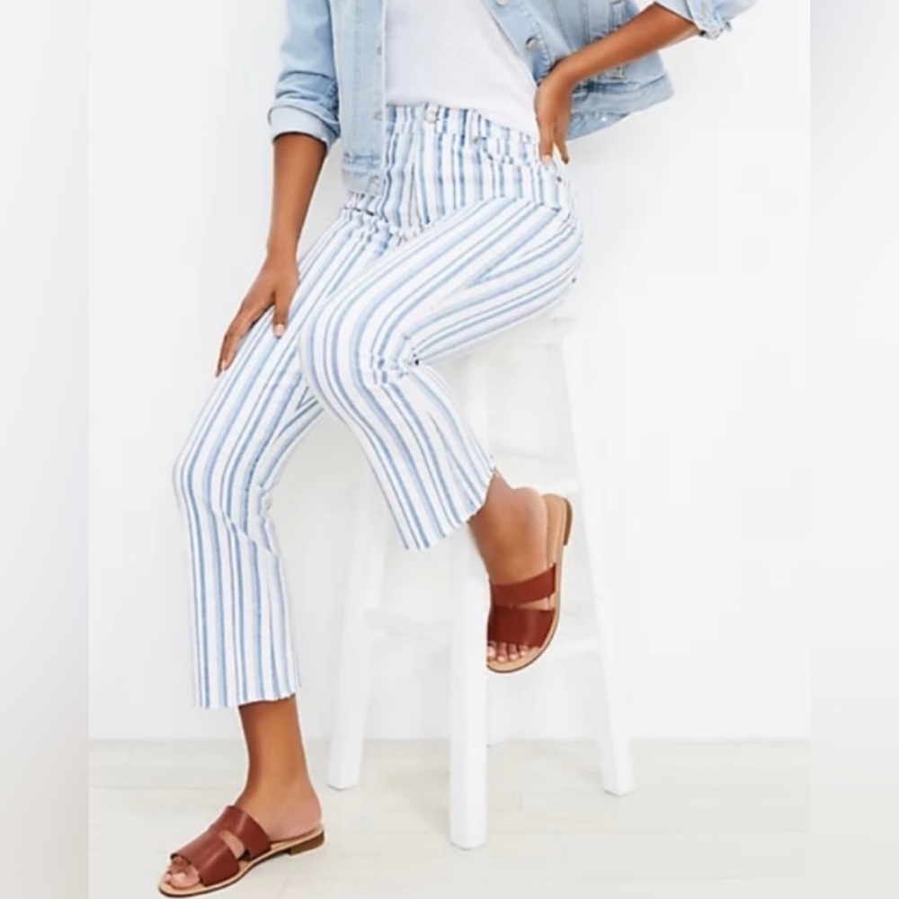 Loft Button Front High Rise Kick Crop Striped‎ Jeans